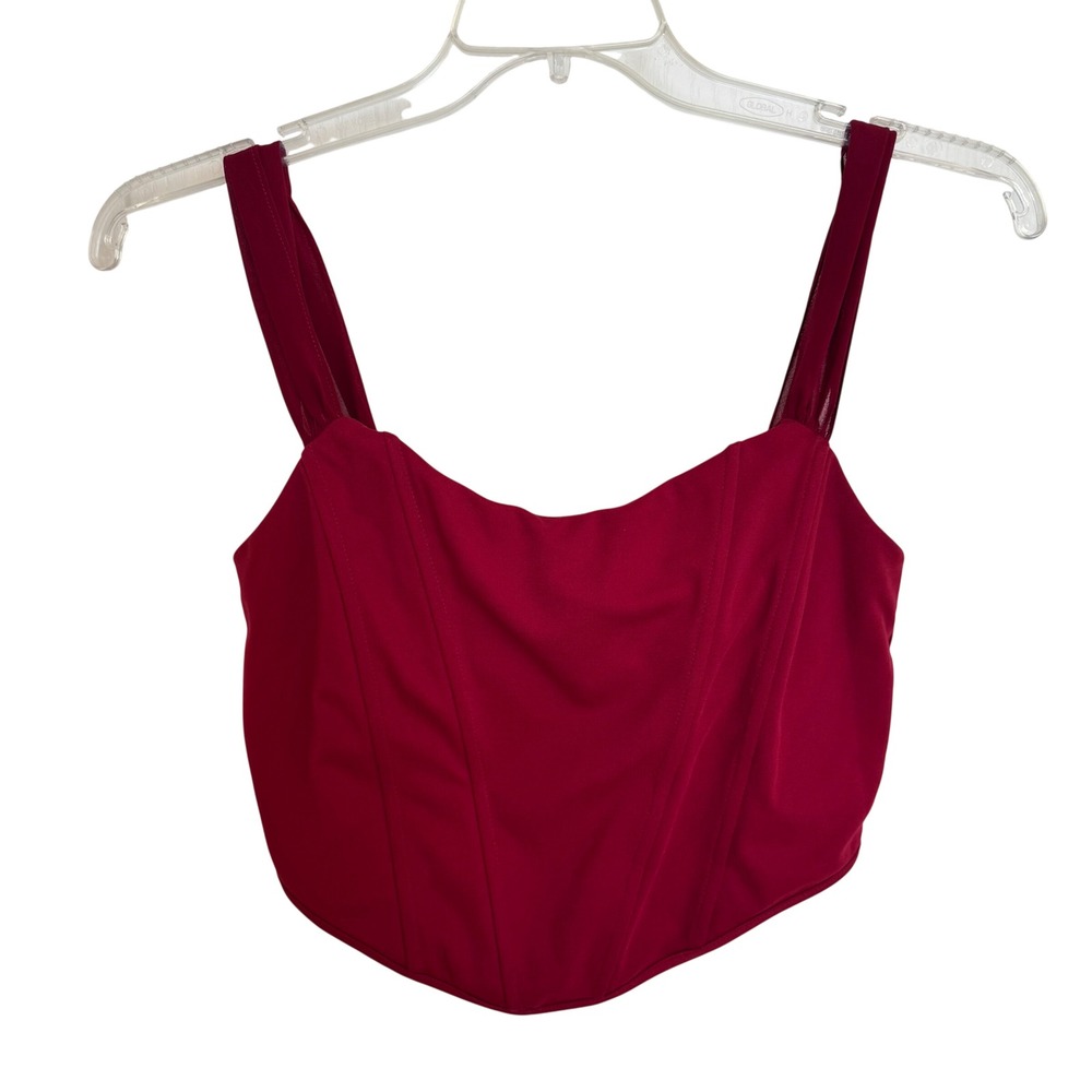 Altar'd State Burgundy Corset Crop Top Boning Mesh Straps Red Medium
